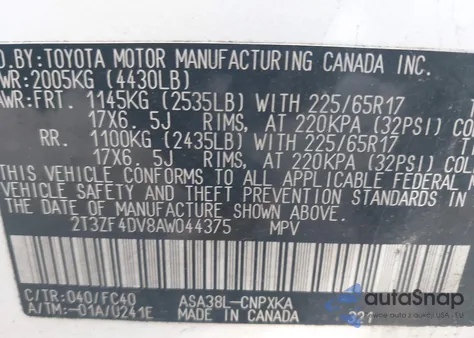 2010 Toyota Rav4 z USA, uszkodzony, nr VIN 2T3ZF4DV8AW044375